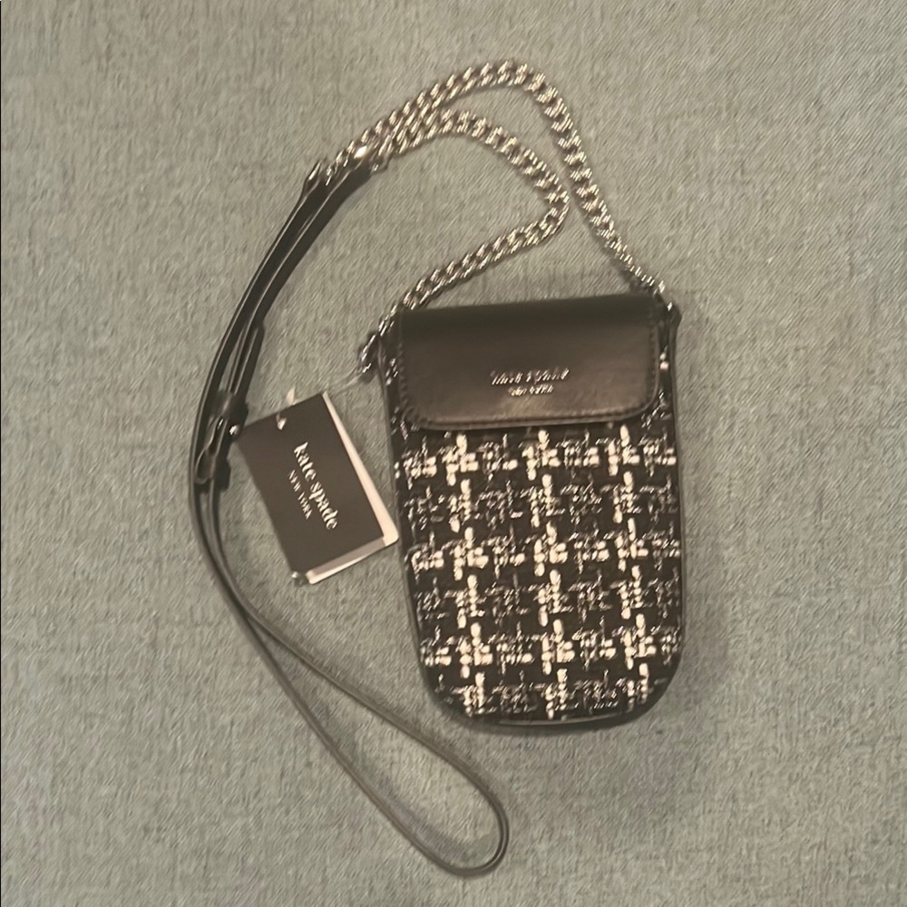 Kate Spade Steffie Tweed Phone Black and White Patterned Crossbody
